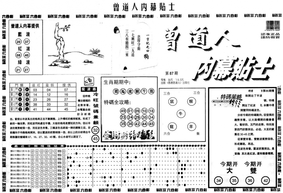 六合彩087期另内幕贴士A(黑白)