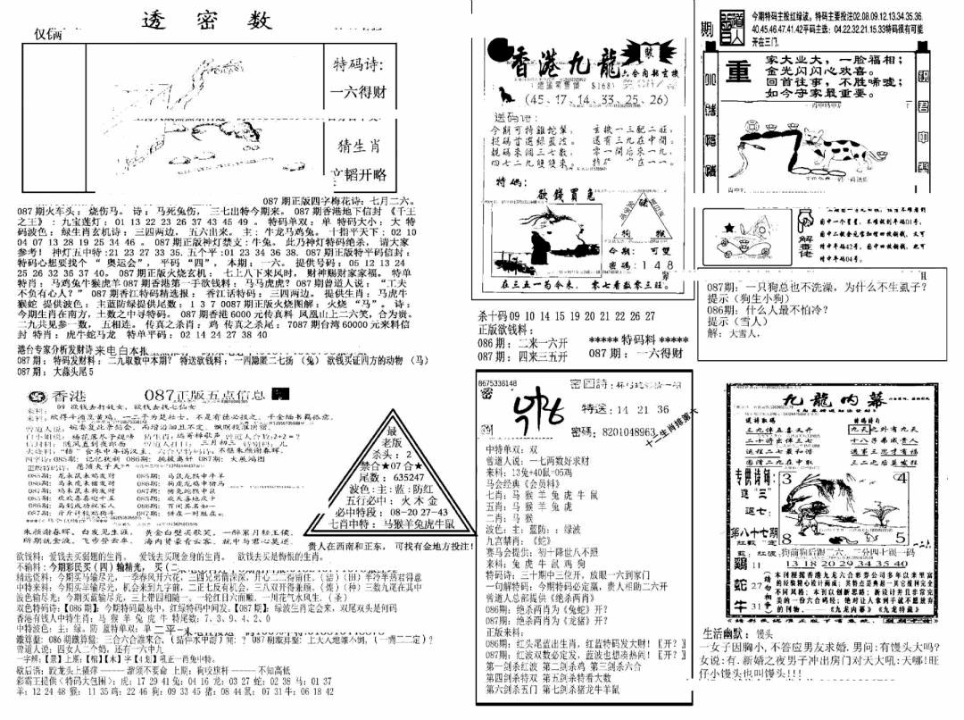 六合彩087期另新透密数A(新)(黑白)