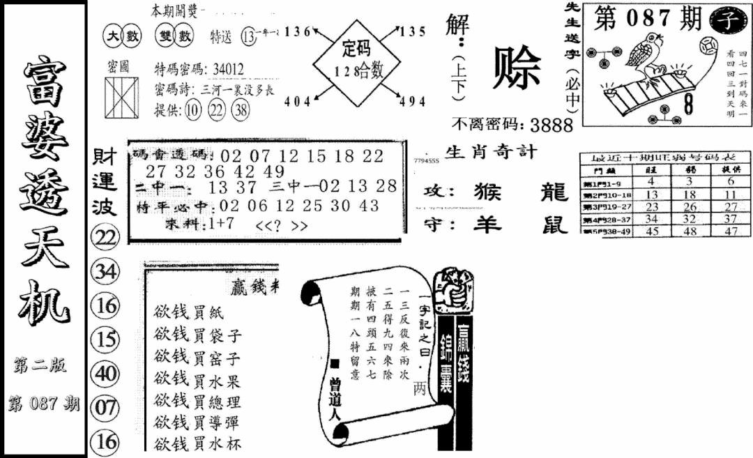 六合彩087期富婆透天机B(新图)(黑白)