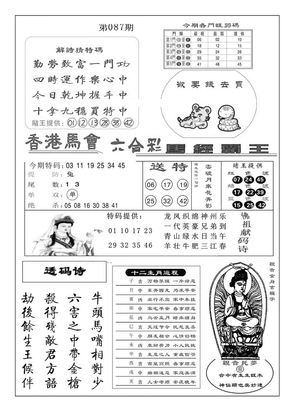 六合彩087期马经霸王(特准)(黑白)