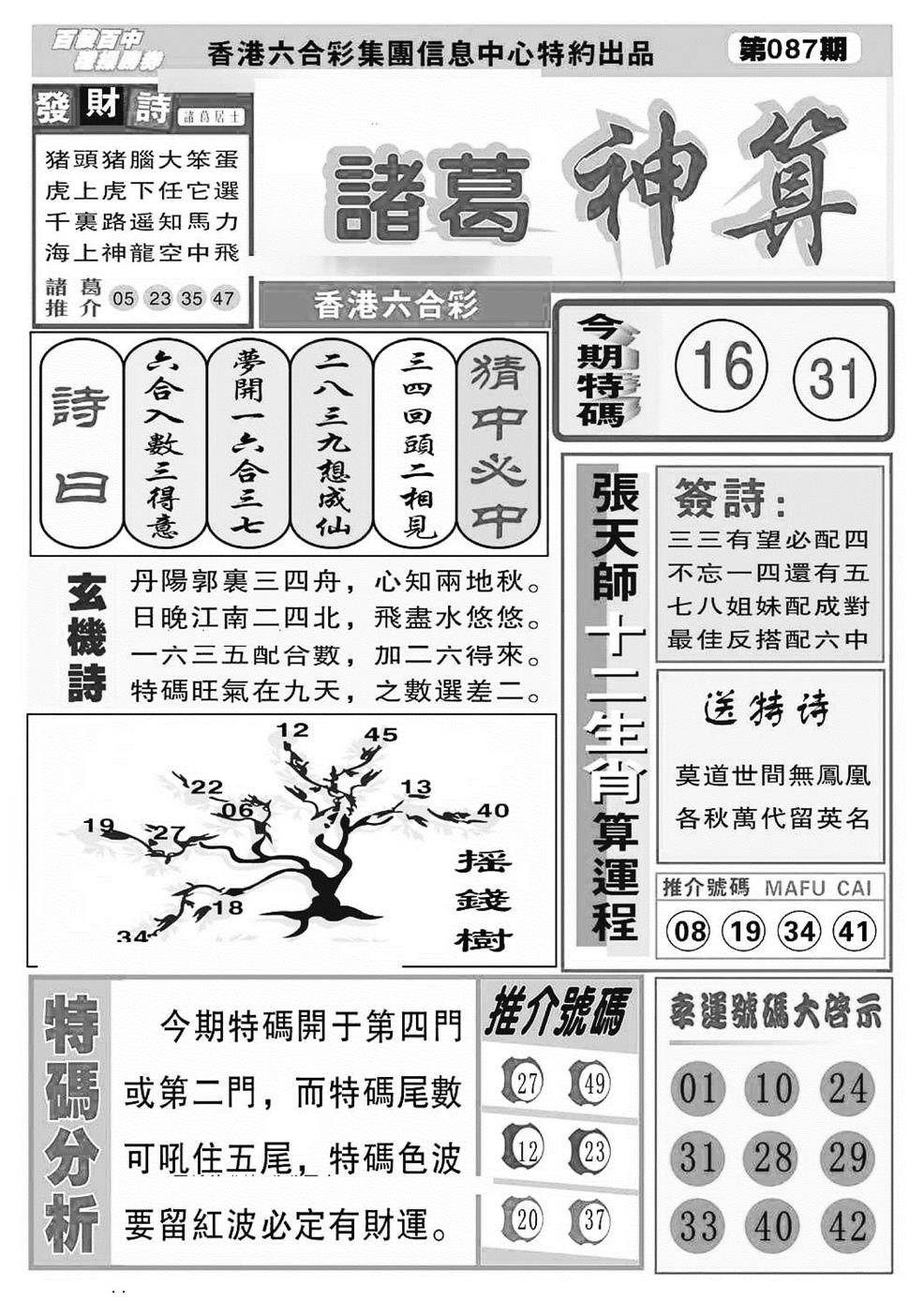 六合彩087期诸葛神算(特准)(黑白)