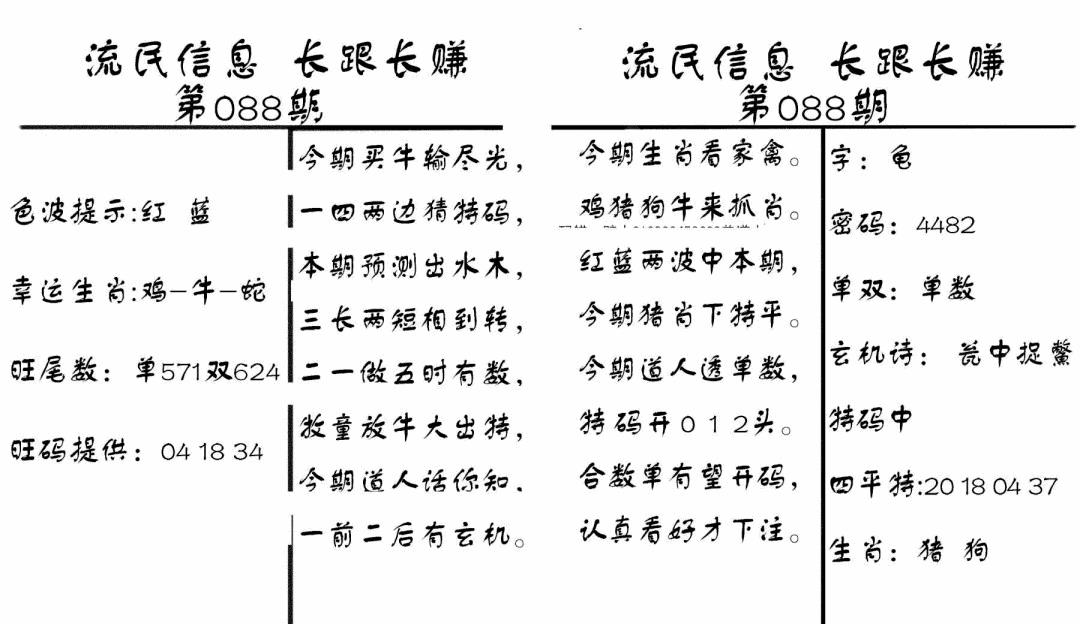 六合彩088期流民信息(黑白)