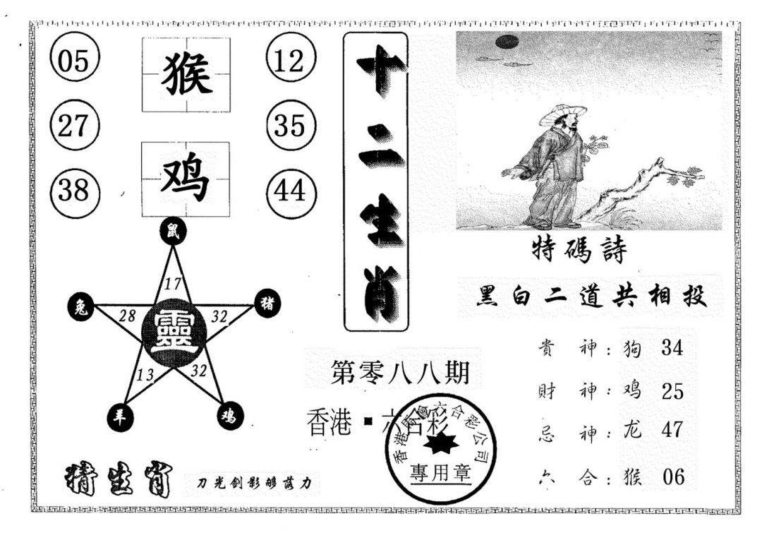 六合彩088期十二生肖(黑白)