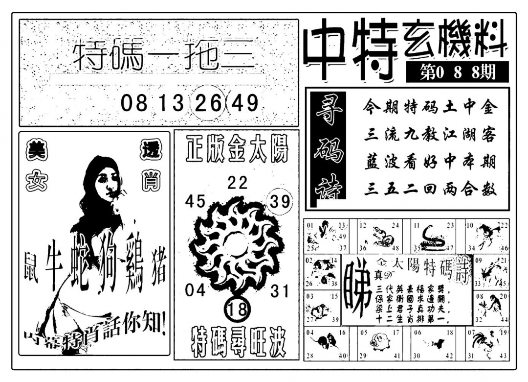 六合彩088期中特玄机料(新图)(黑白)