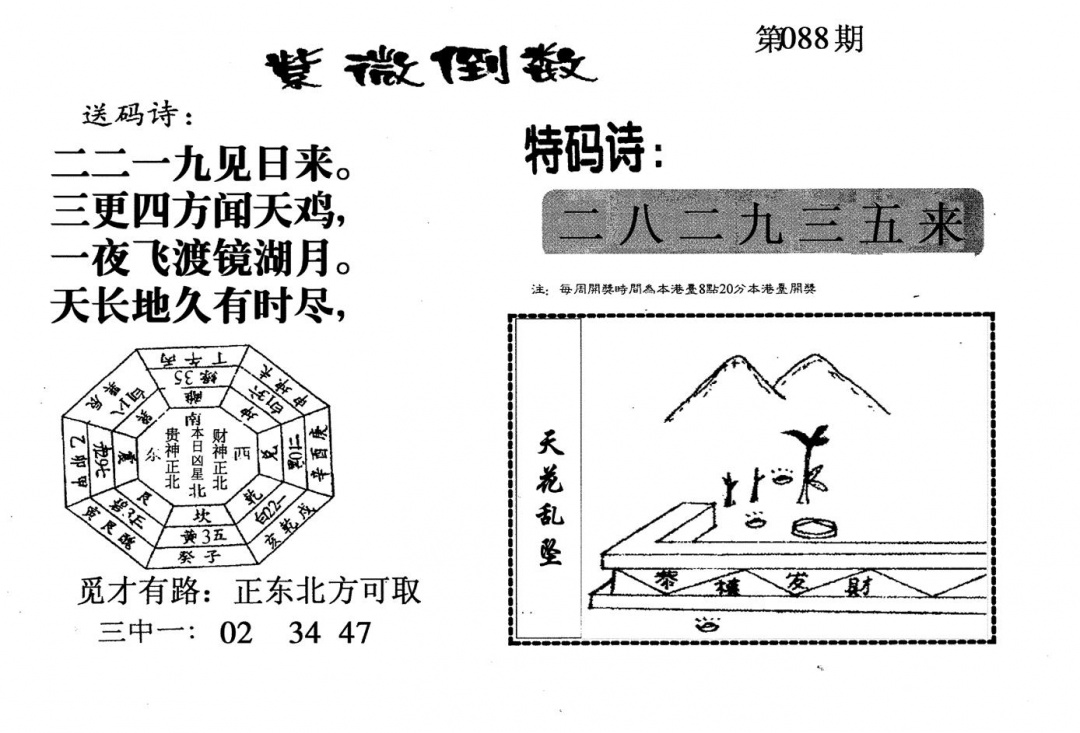 六合彩088期老版紫微门数(黑白)
