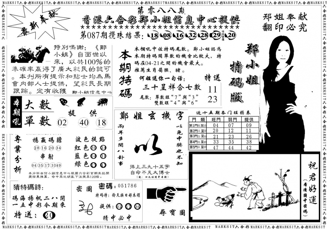 六合彩088期郑小姐特码报A(黑白)