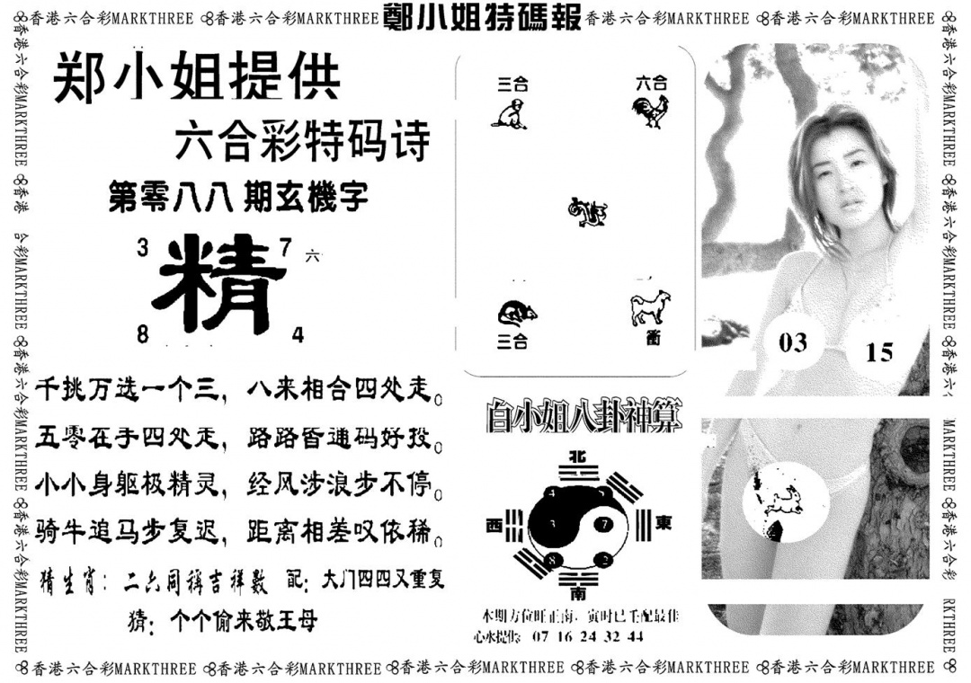 六合彩088期郑小姐特码报B(黑白)