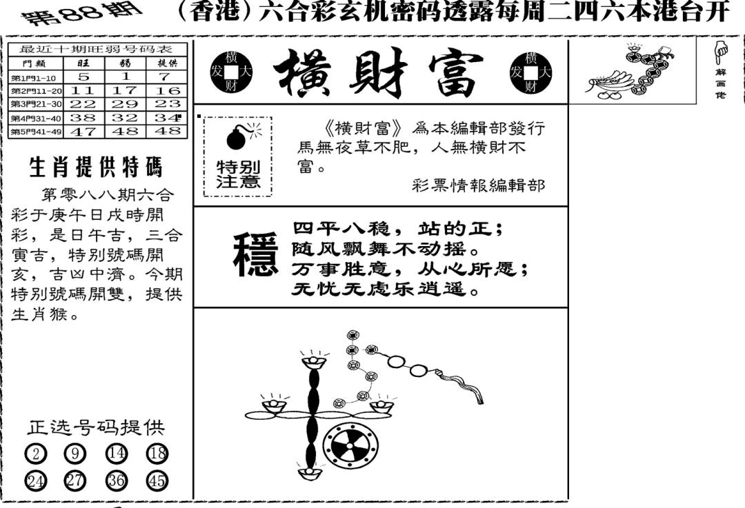 六合彩088期老版横财富(黑白)