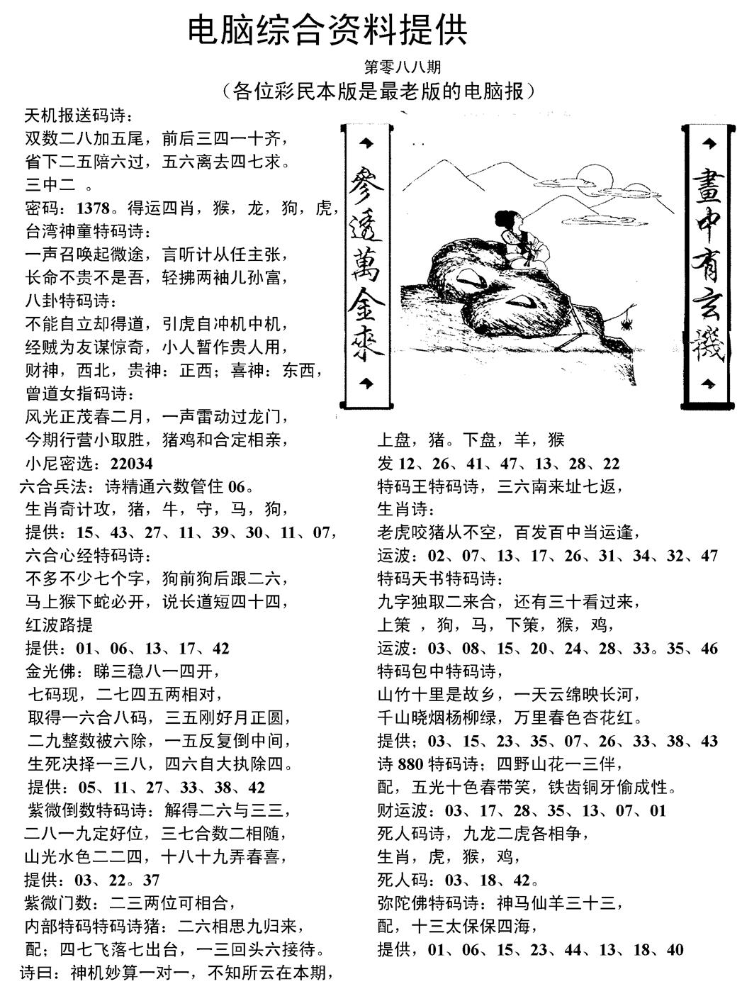 六合彩088期当日电脑综合资料C(黑白)