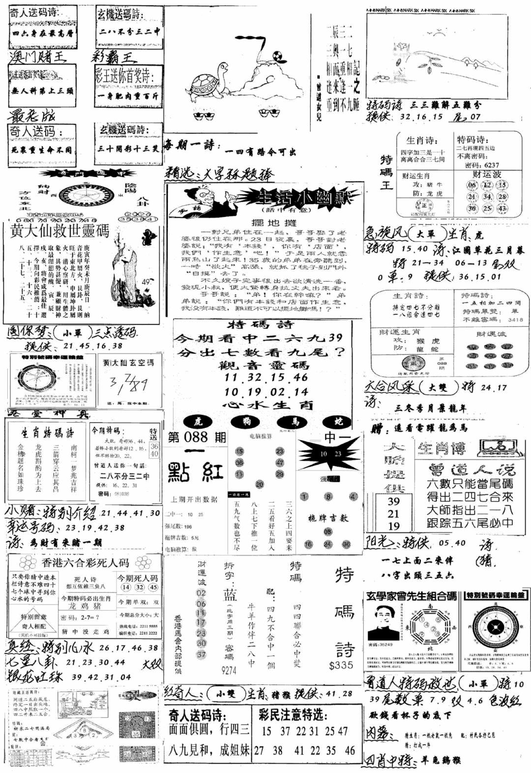 六合彩088期手写综合资料A(黑白)