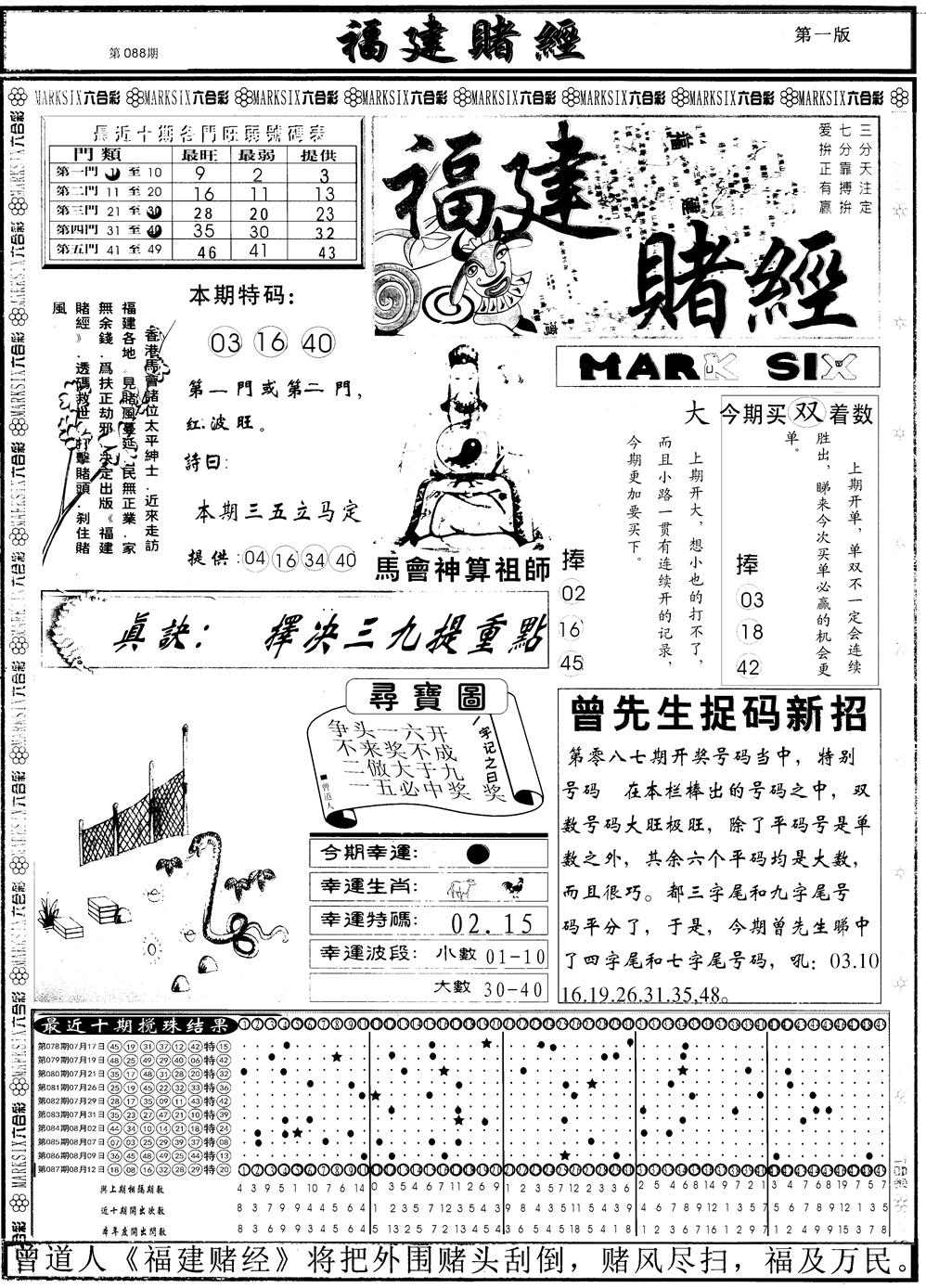 六合彩088期另福建赌经A(黑白)