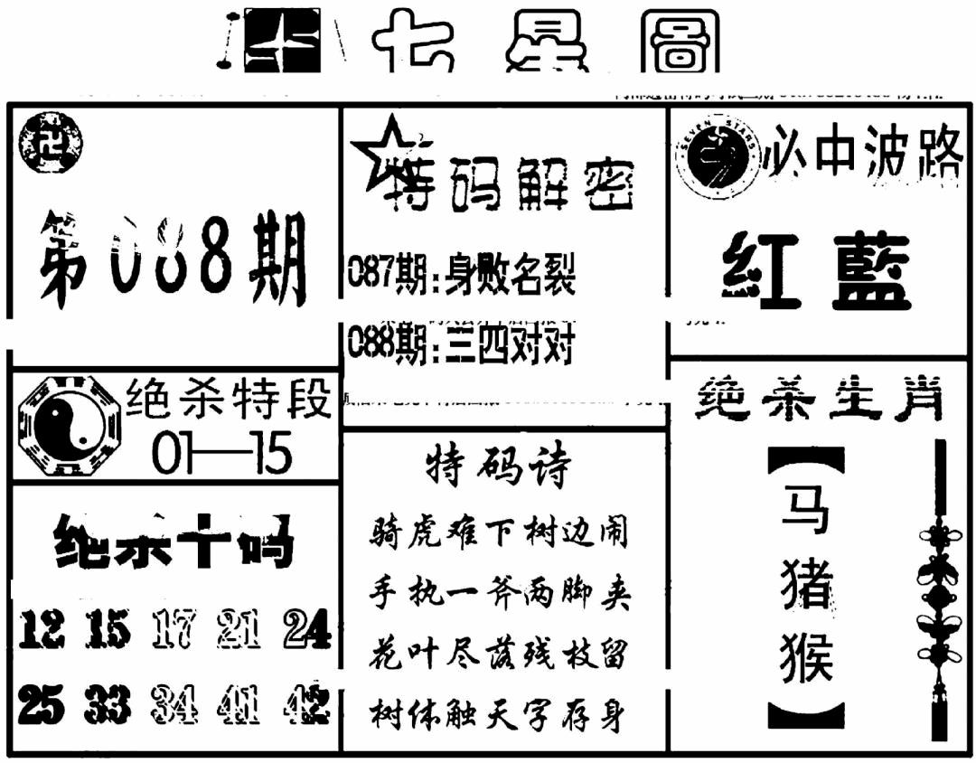 六合彩088期七星图(黑白)