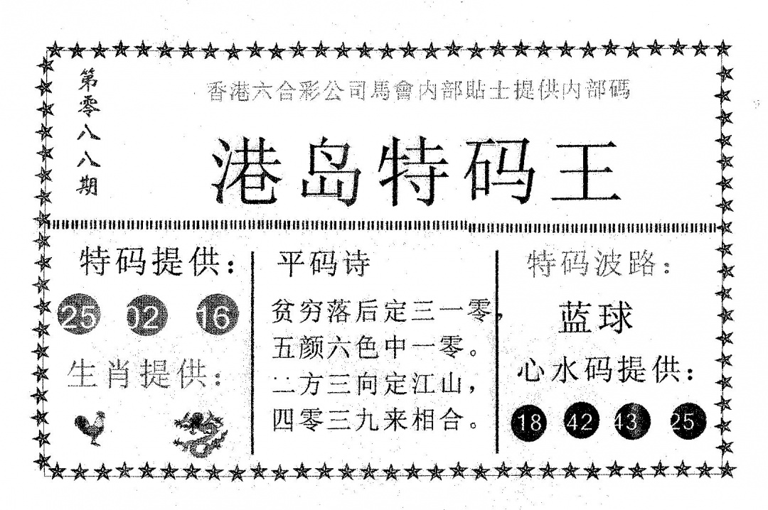 六合彩088期港岛特码王(黑白)
