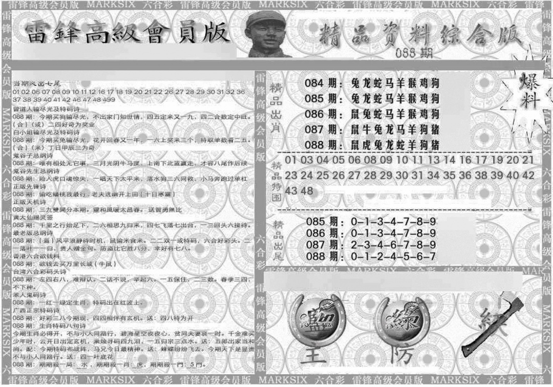 六合彩088期新当天报-4(黑白)