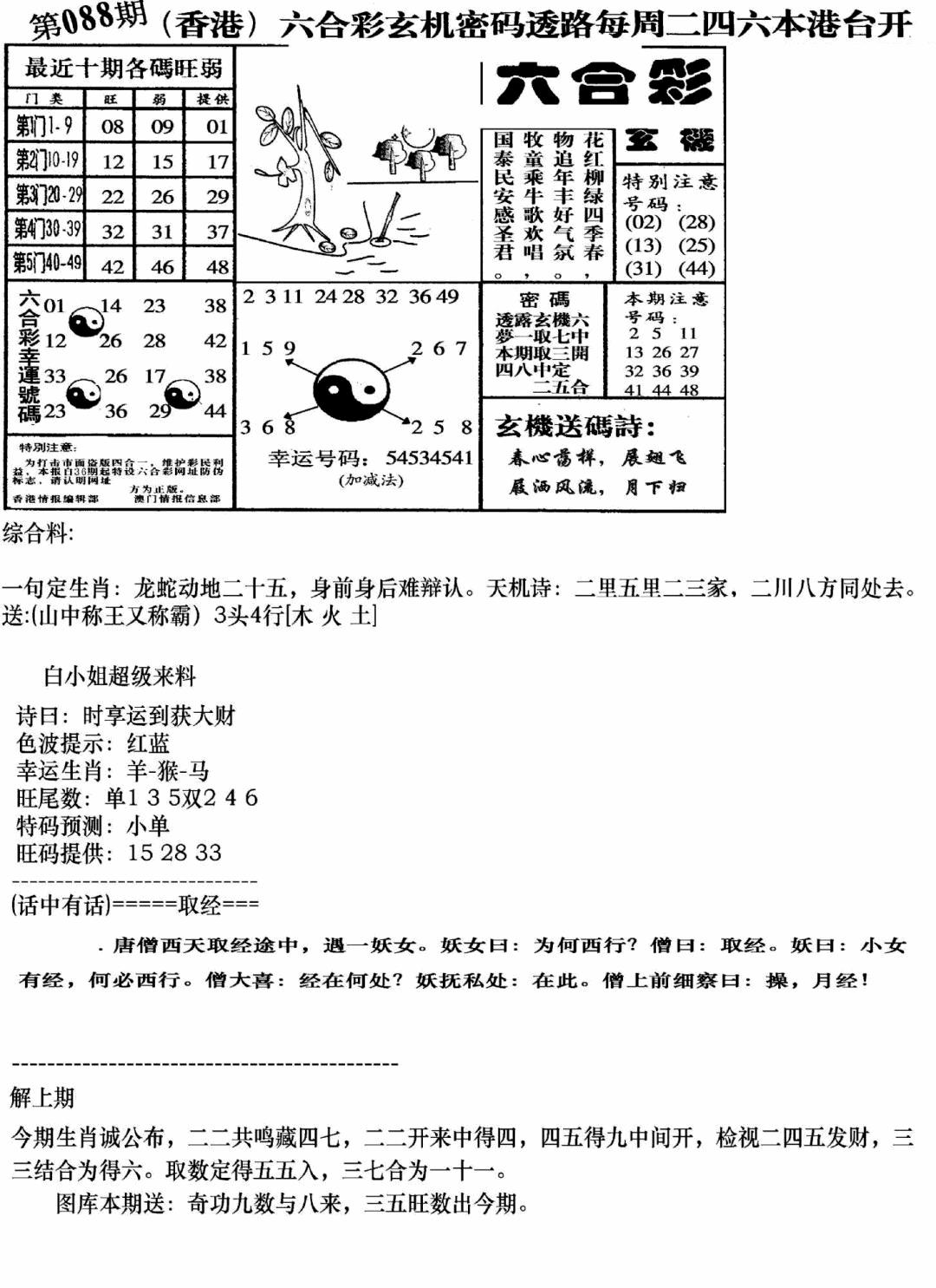 六合彩088期钻石玄机B(新图)(黑白)