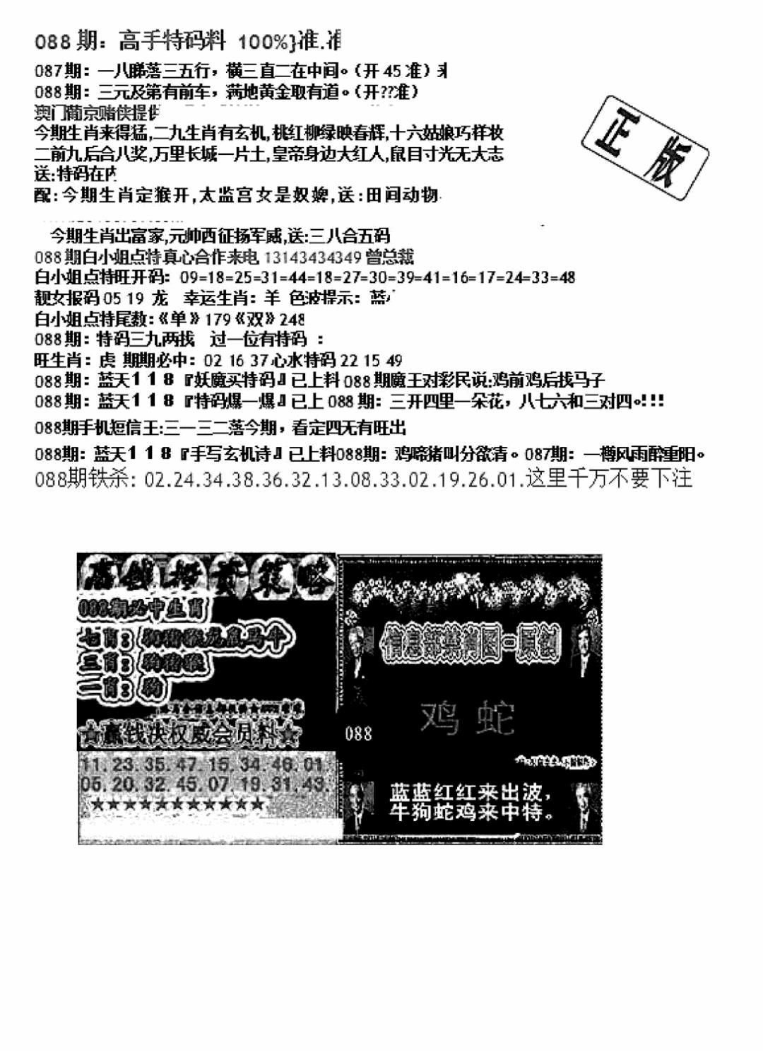 六合彩088期双龙报B(新图)(黑白)