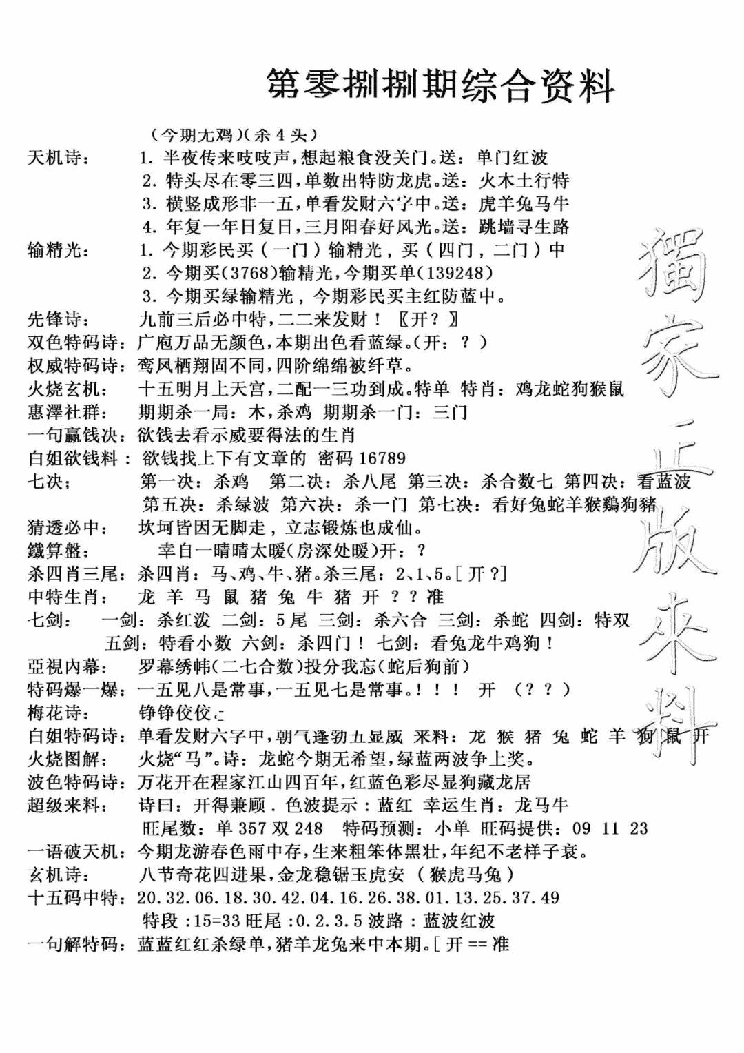 六合彩088期独家综合资料(新图)(黑白)