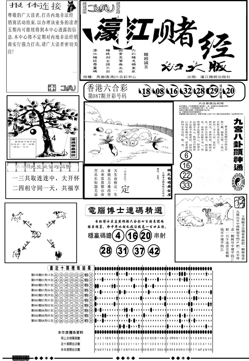六合彩088期另版大濠江A(黑白)