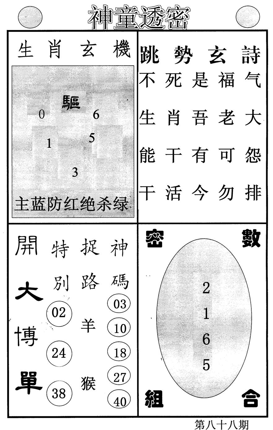 六合彩088期神童透密(黑白)