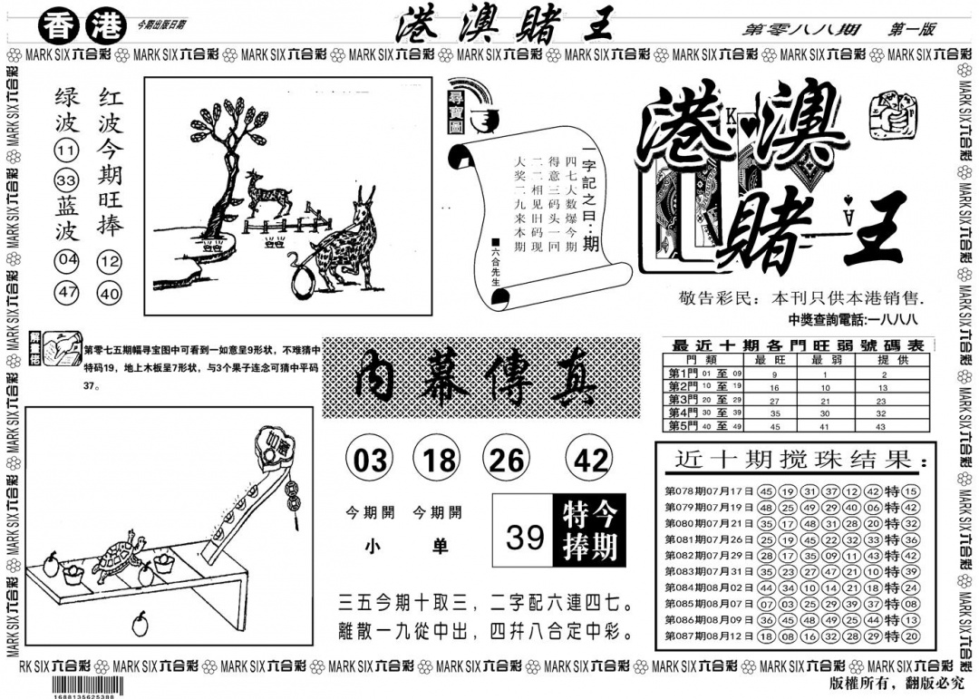 六合彩088期另版港澳赌王A(黑白)