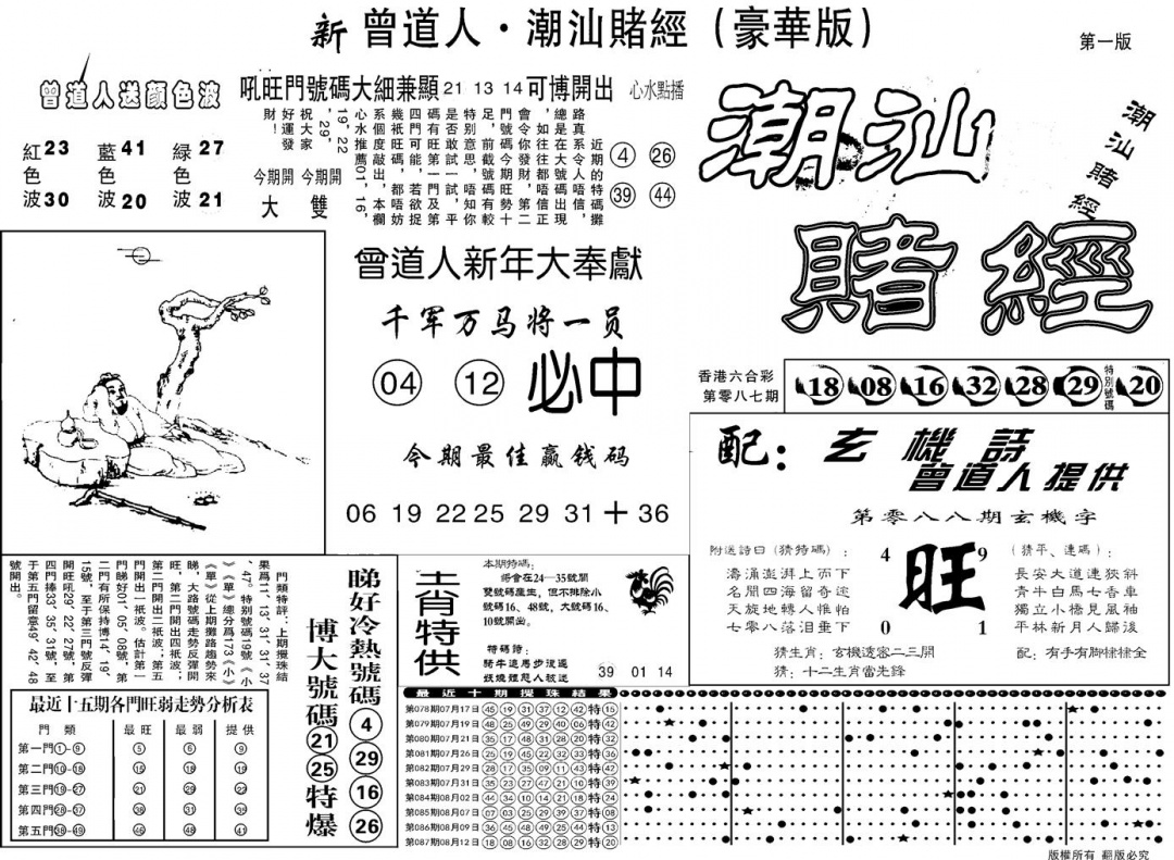 六合彩088期另潮汕赌经濠华版A(黑白)