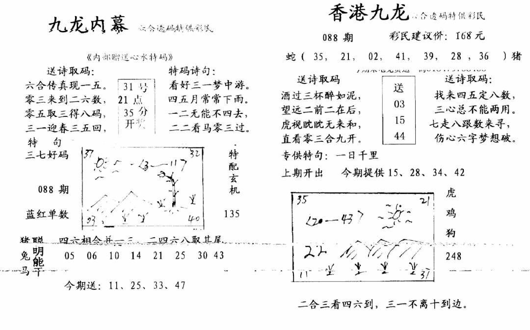 六合彩088期九龙内幕-开奖报(早图)(黑白)