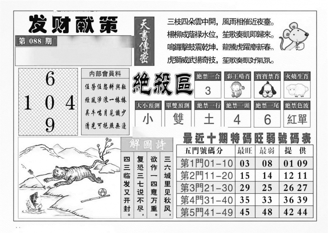 六合彩088期发财献策(特准)(黑白)