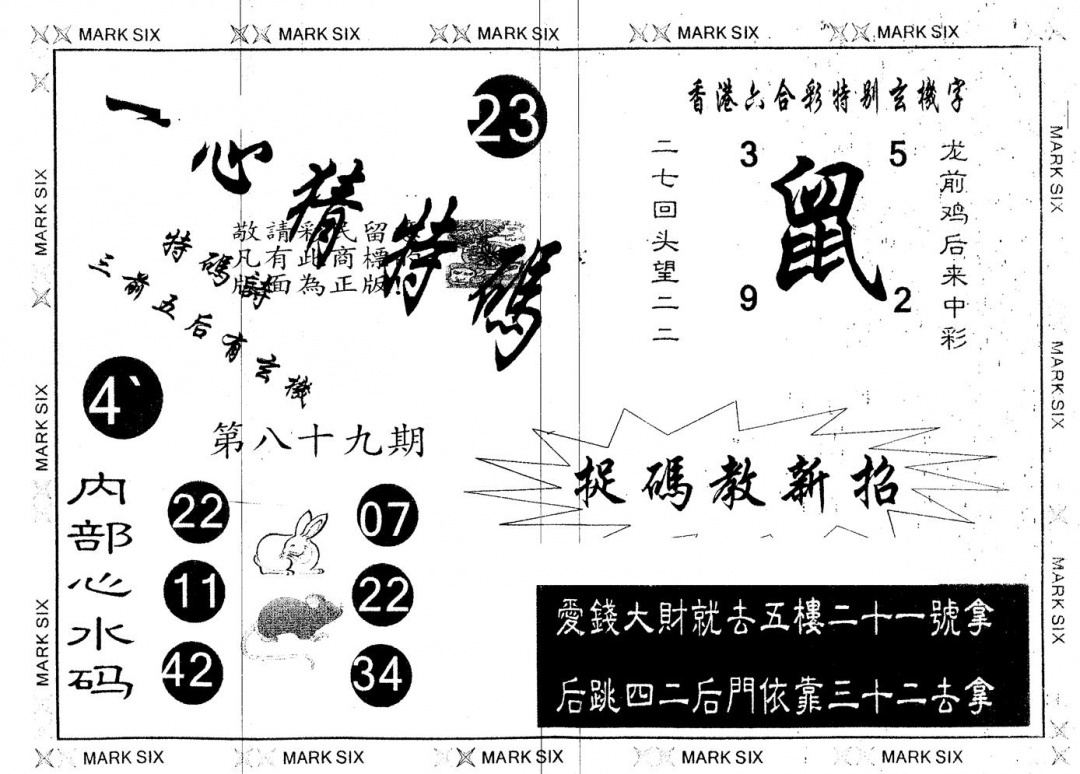 六合彩089期另版一心猜特码(黑白)