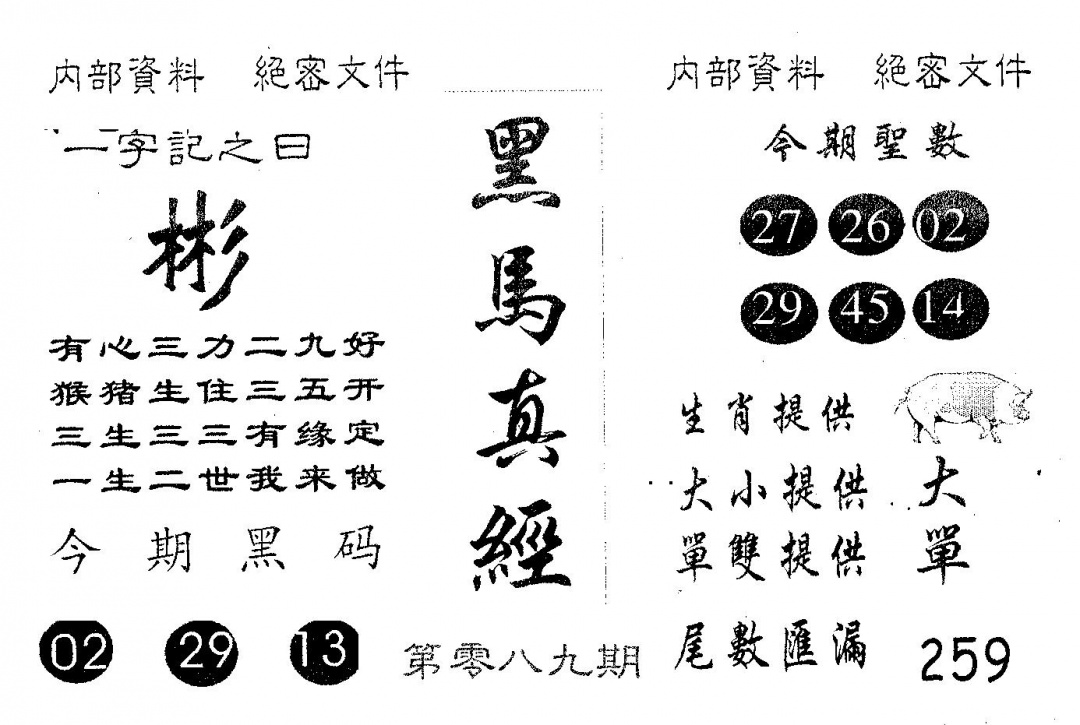 六合彩089期黑马真经(黑白)