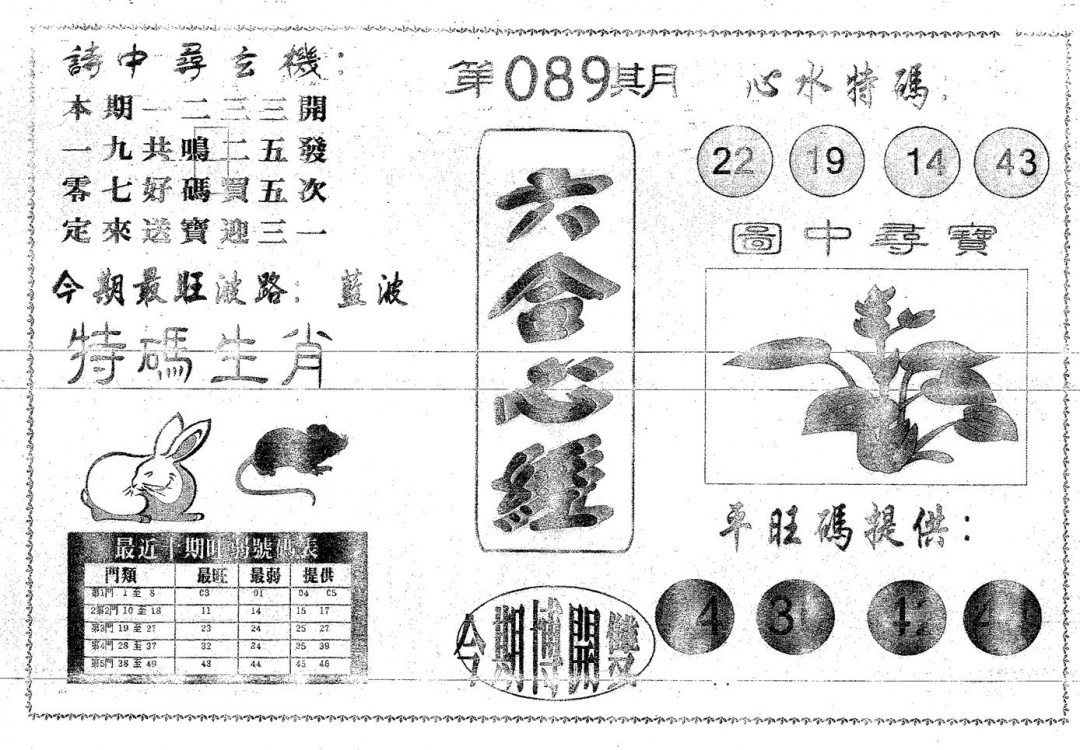 六合彩089期六合心经(黑白)