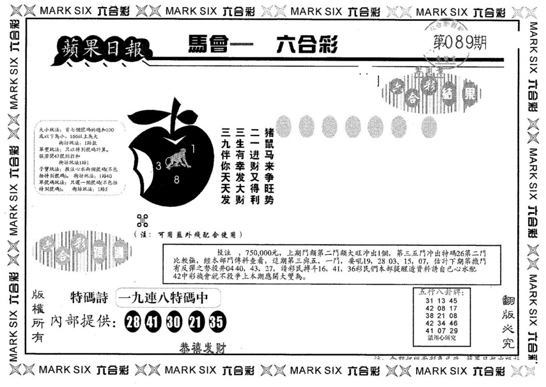六合彩089期苹果日报B(黑白)