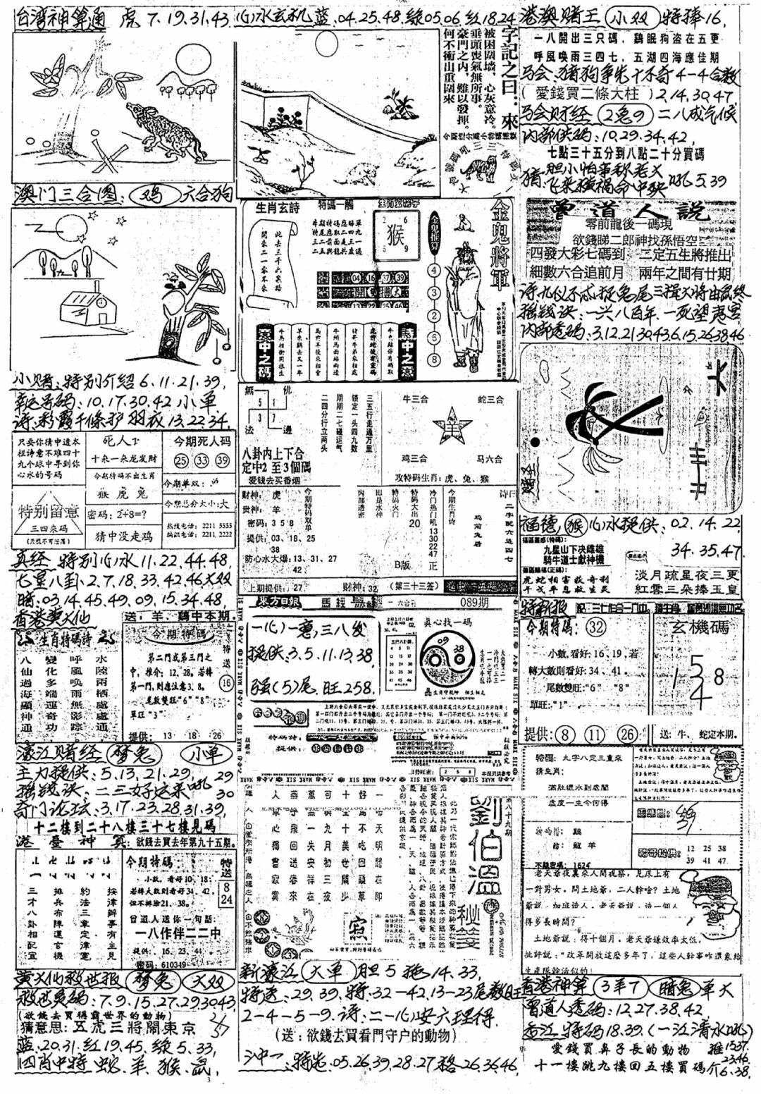 六合彩089期新版手写综合资料A(黑白)