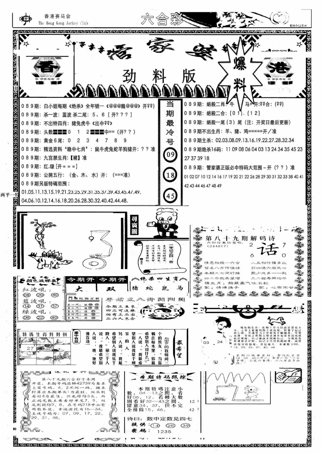 六合彩089期管家婆劲料版(新)(黑白)