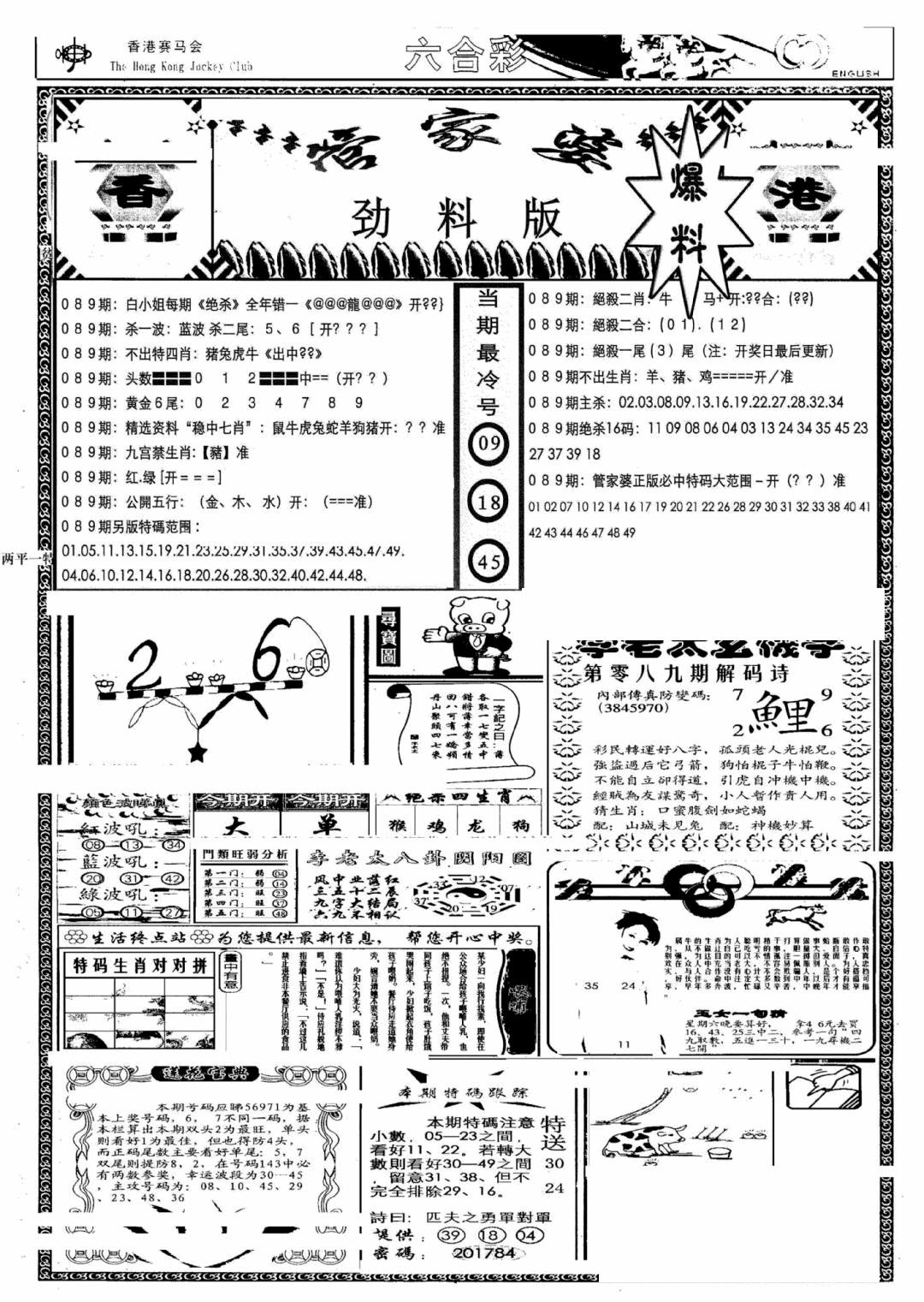 六合彩089期管家婆劲料版(另)(黑白)