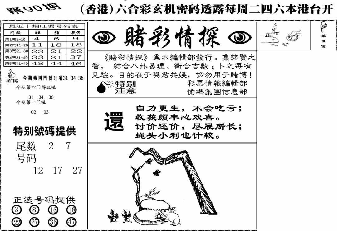 六合彩090期老版赌彩情探(黑白)
