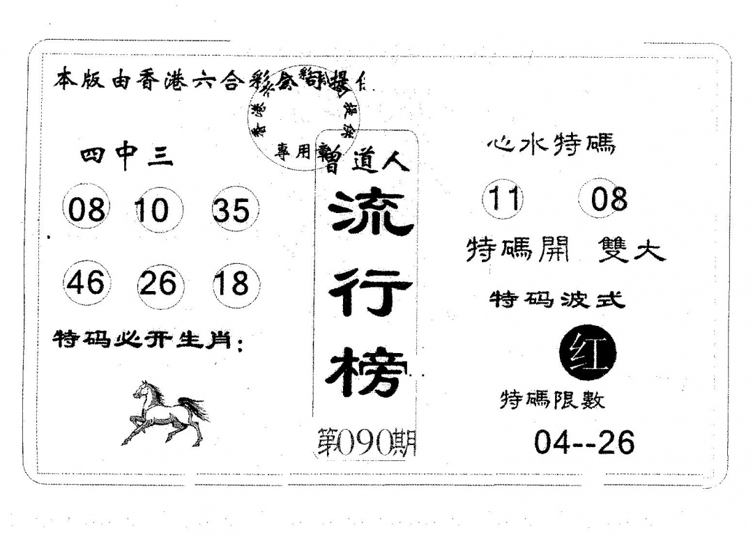 六合彩090期流行榜(黑白)