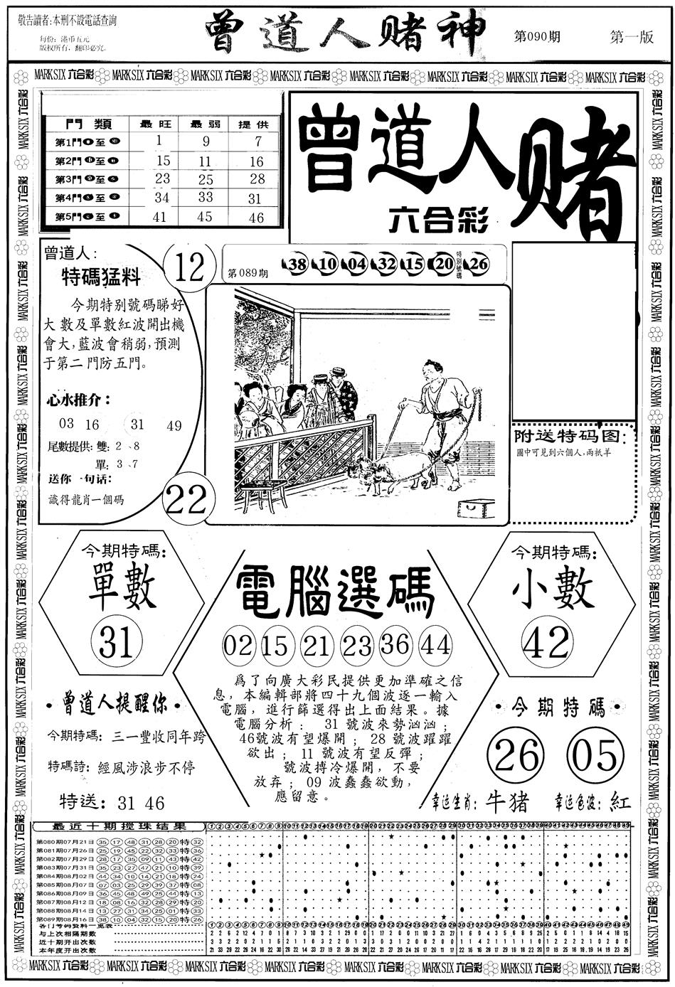 六合彩090期另版曾道人赌神A(黑白)