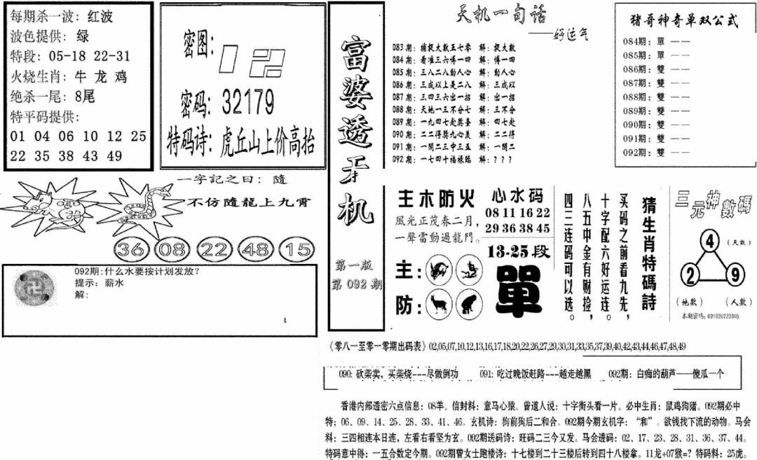 六合彩092期富婆透天机A(新图)(黑白)