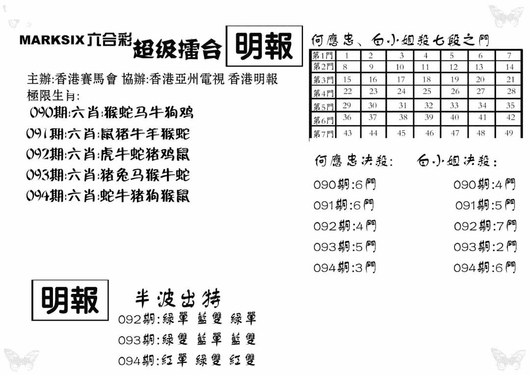 六合彩094期超级擂台(黑白)