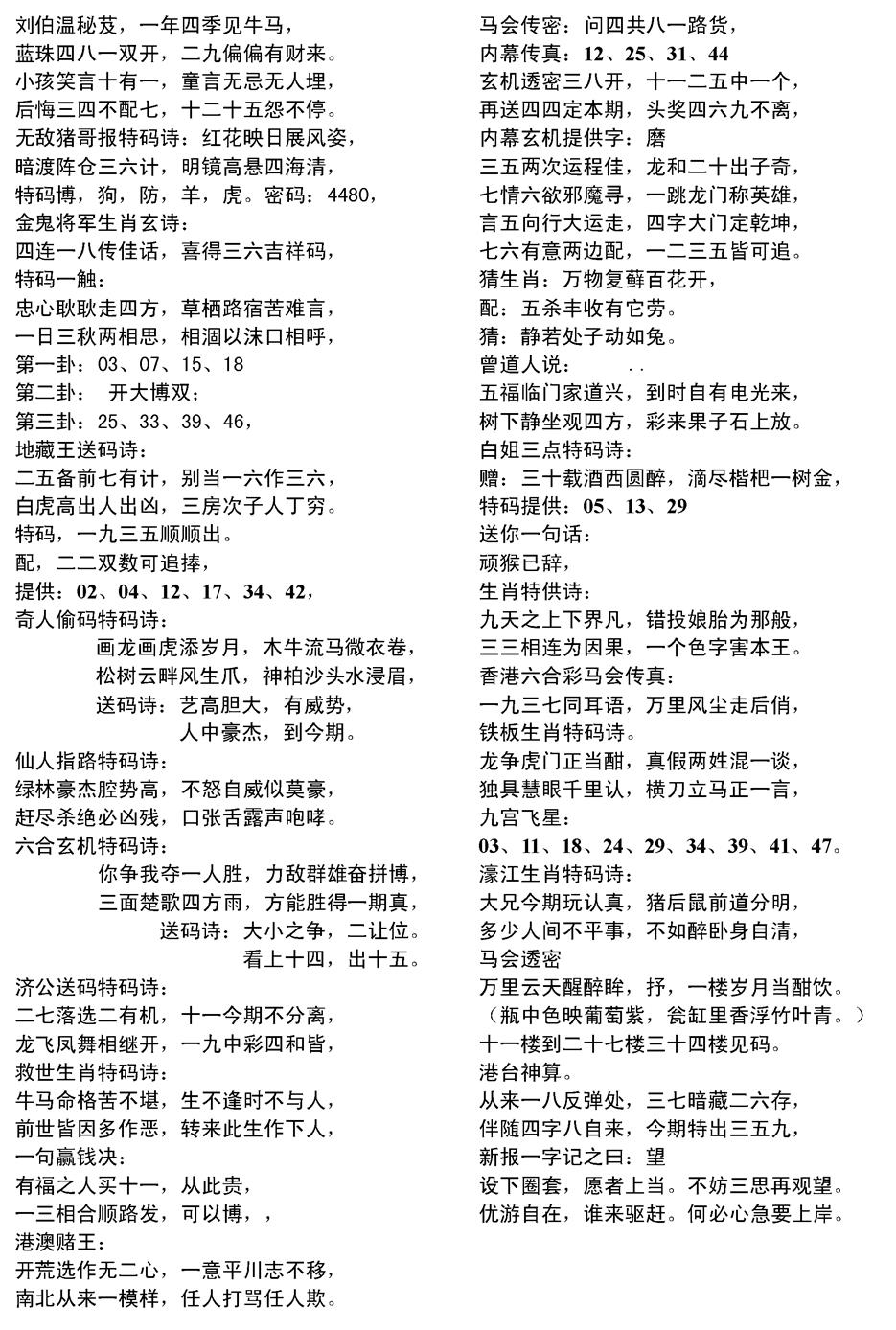 六合彩094期当日电脑综合资料D(黑白)