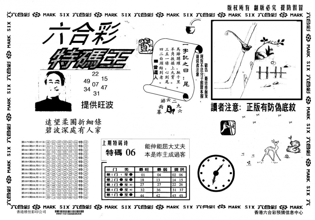 六合彩094期另版特码王(黑白)