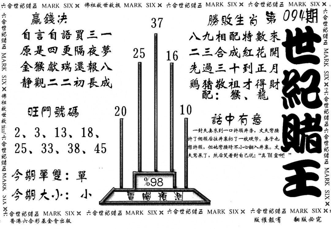 六合彩094期世纪赌王(黑白)