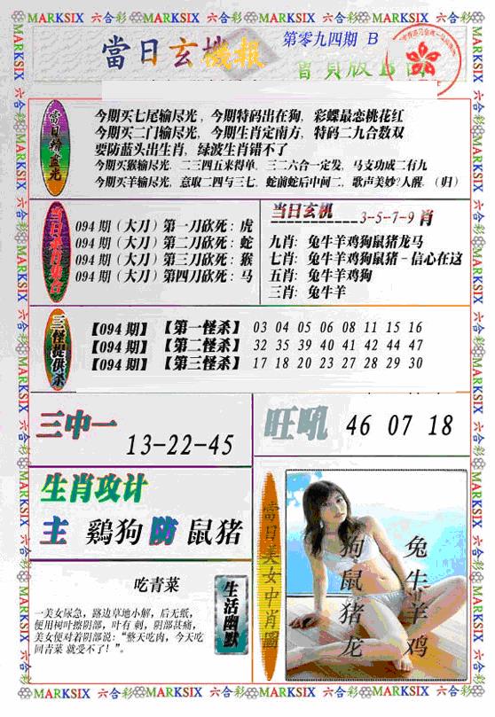六合彩094期当日特码玄机B(新)(黑白)