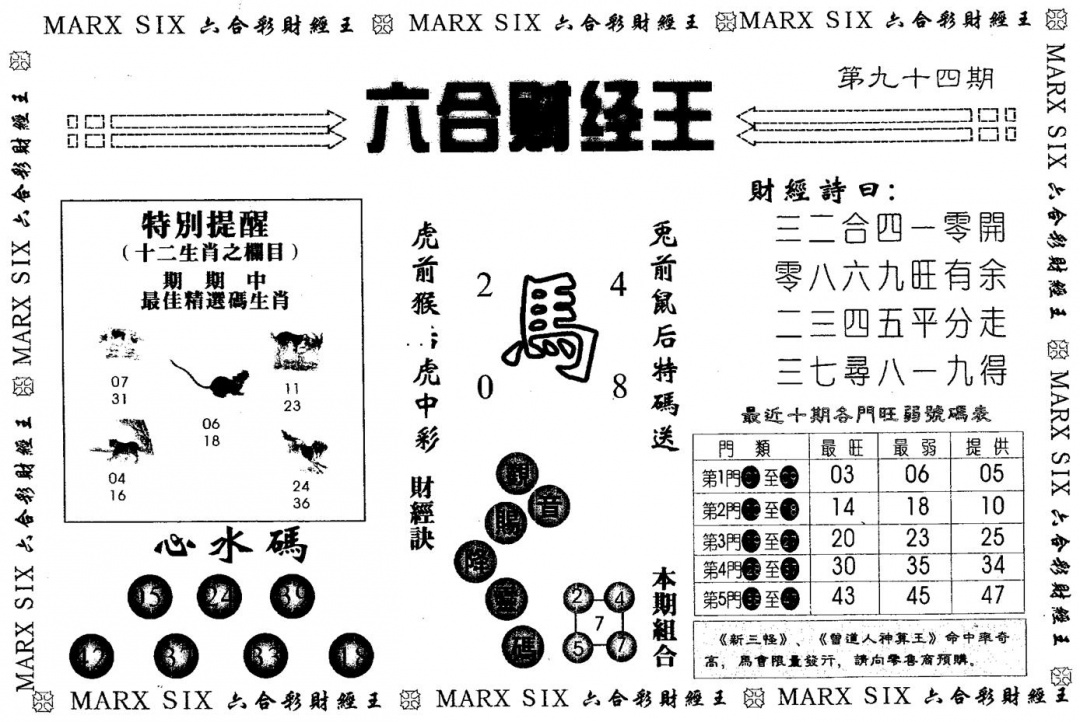 六合彩094期另版财经王一(黑白)