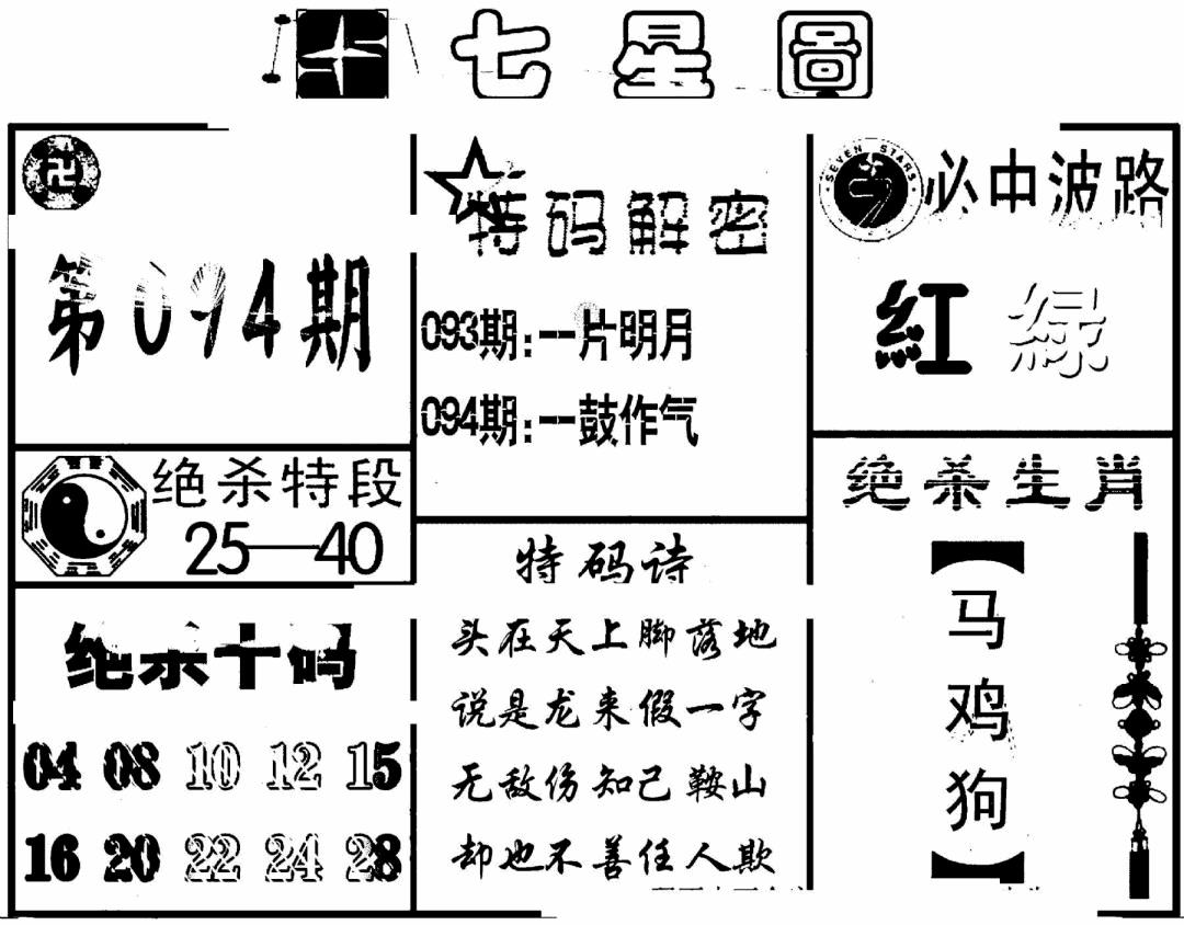 六合彩094期七星图(黑白)