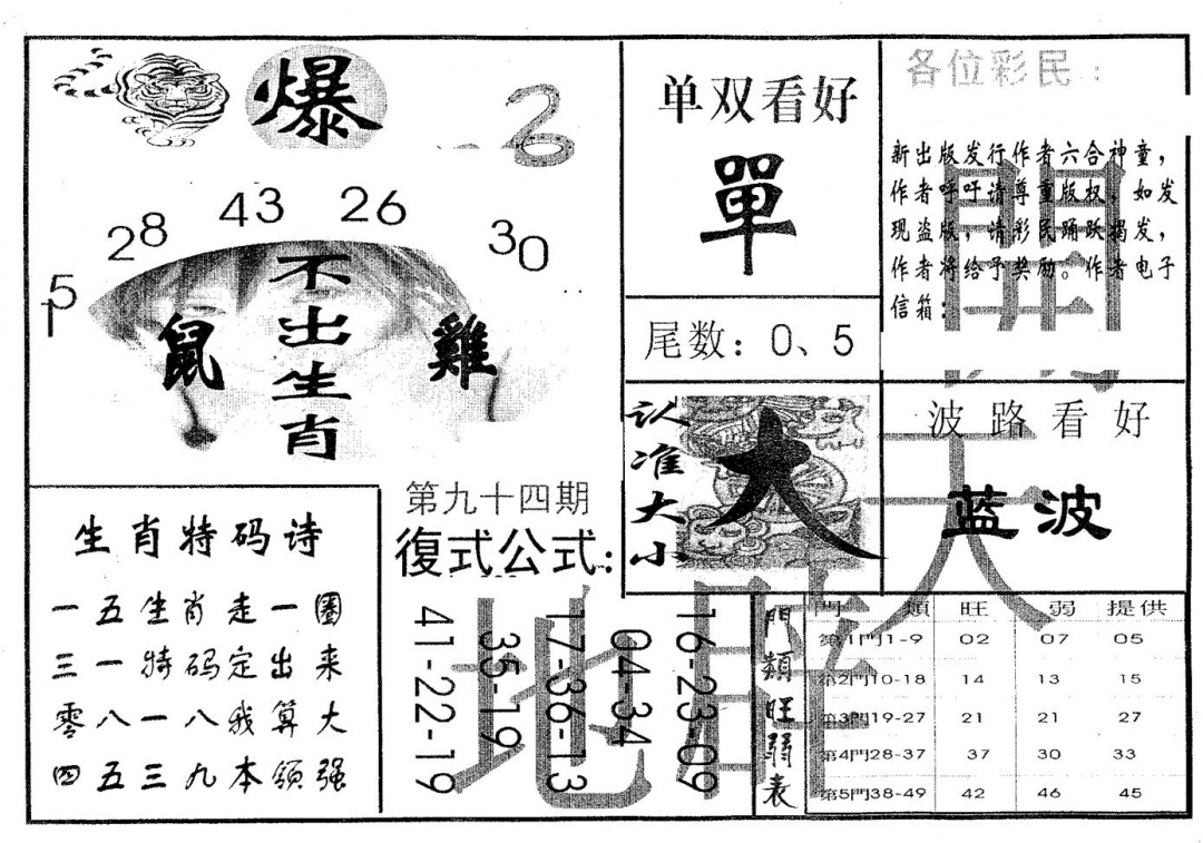 六合彩094期开天辟地(黑白)