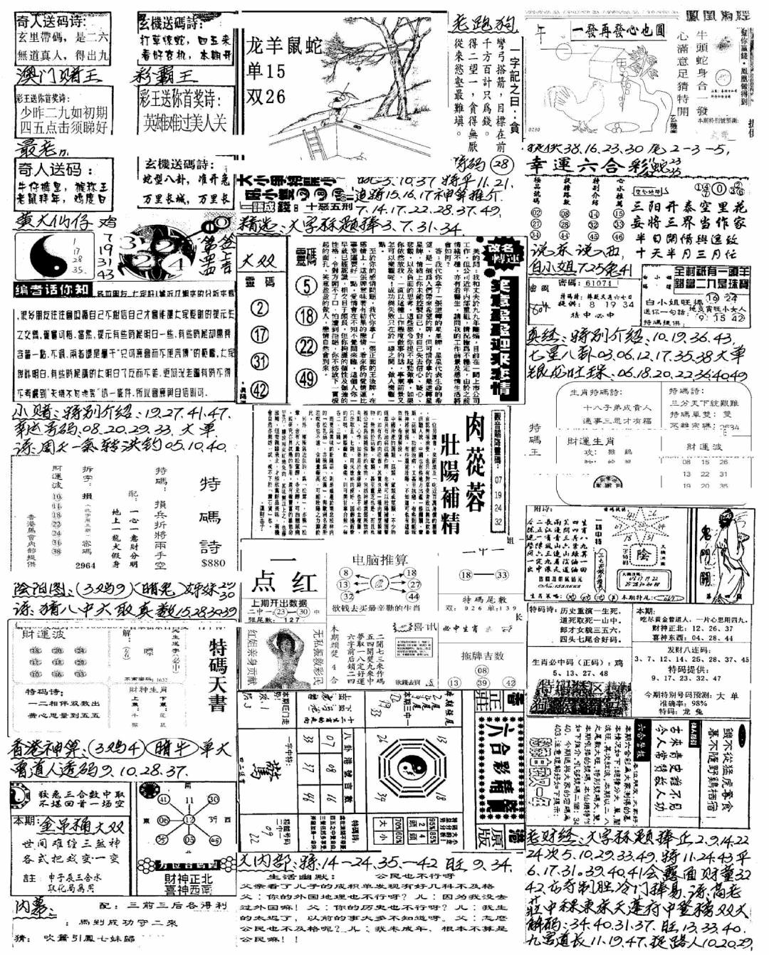 六合彩094期新版手写综合资料B(黑白)