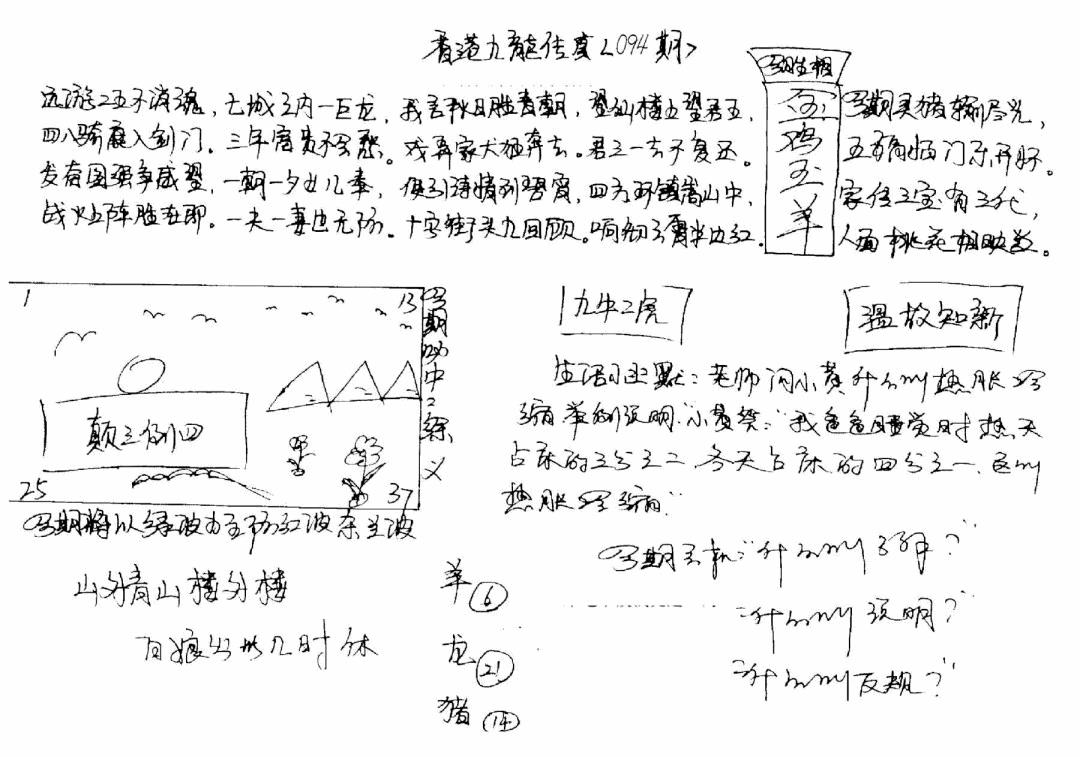 六合彩094期正版手写九龙(黑白)
