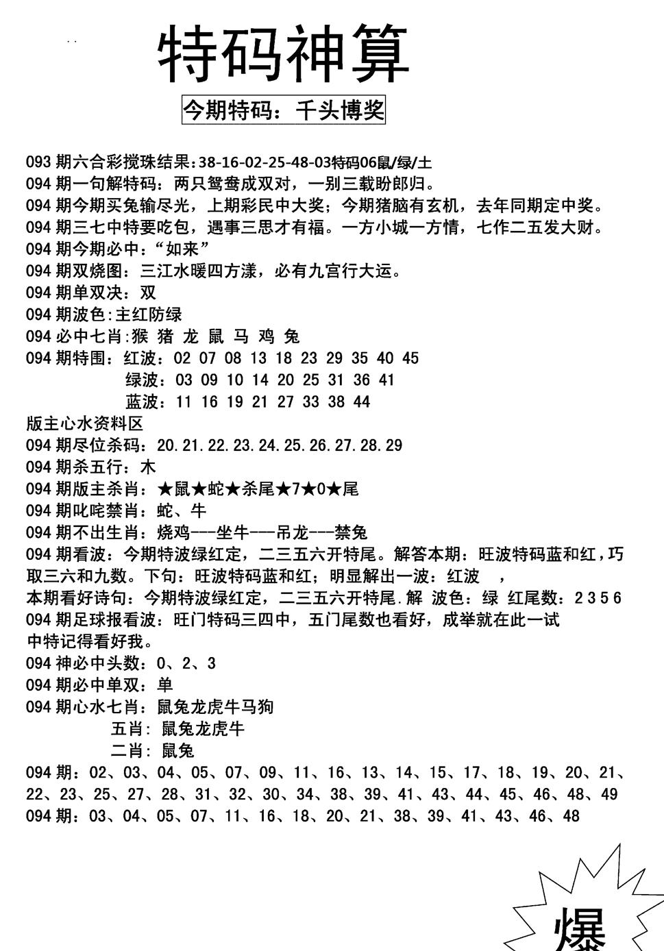 六合彩094期特码神算(新图)(黑白)