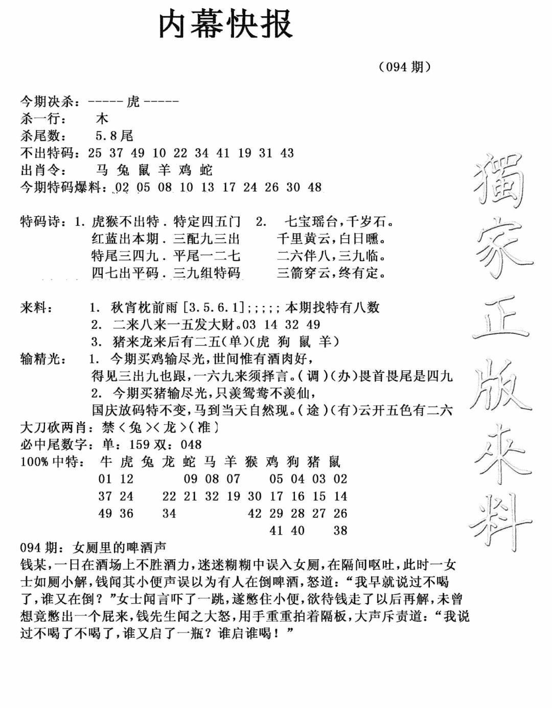 六合彩094期内幕快报(新图)(黑白)